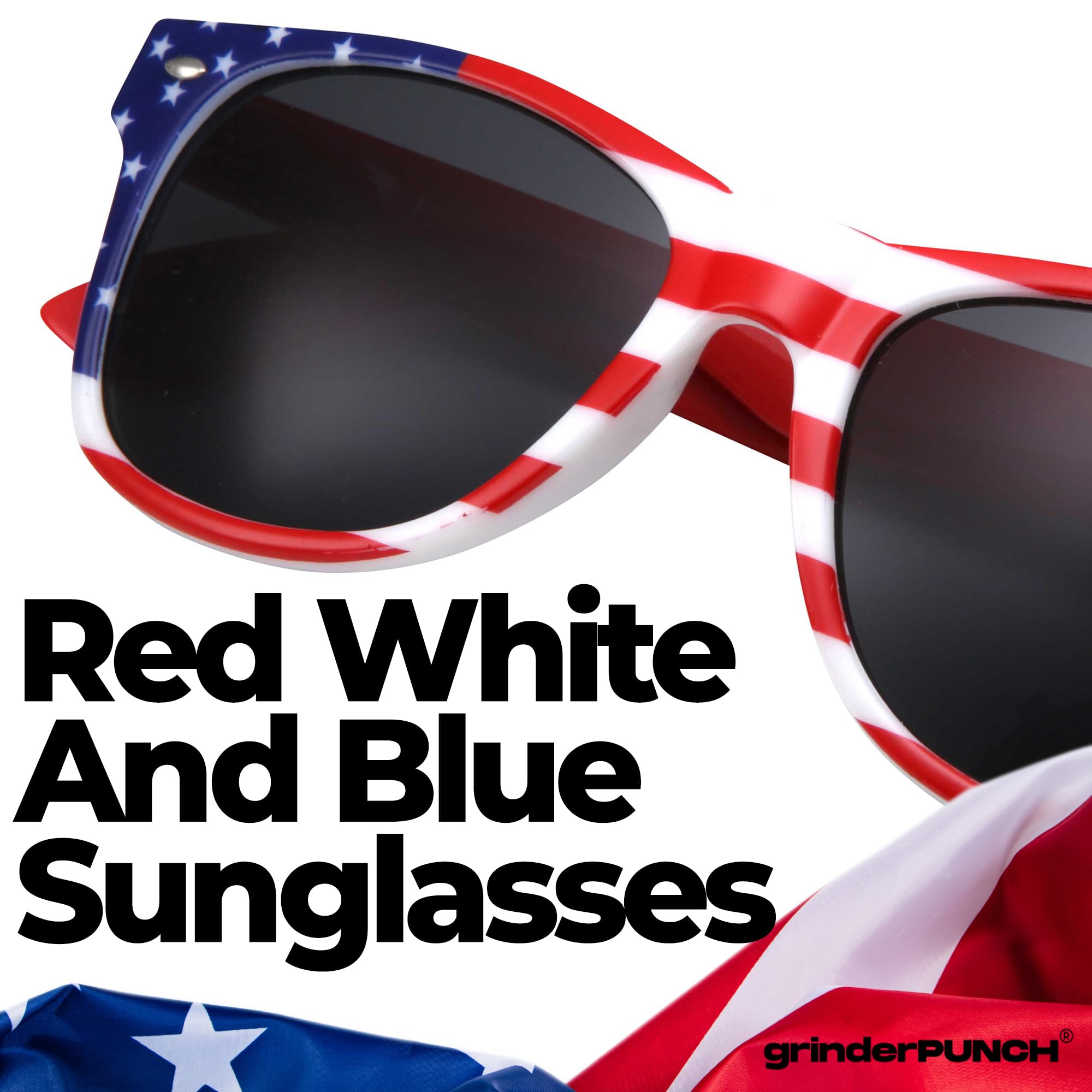 grinderPUNCH 2 Pairs Bulk American Sunglasses USA Flag Classic Patriot