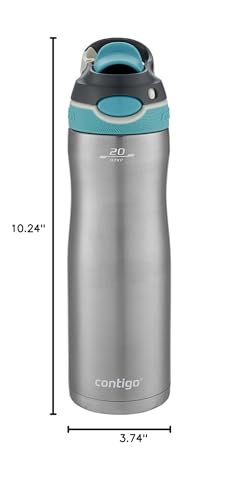 Contigo AUTOSPOUT Chug Chill Vacuum-Insulated Stainless Steel Water Bottle, 20 oz., Scuba Lid, SS/Scuba