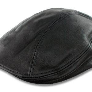 SFTC Oiled Leather Newsboy Hat Flat Cap (Large/XLarge, Black)