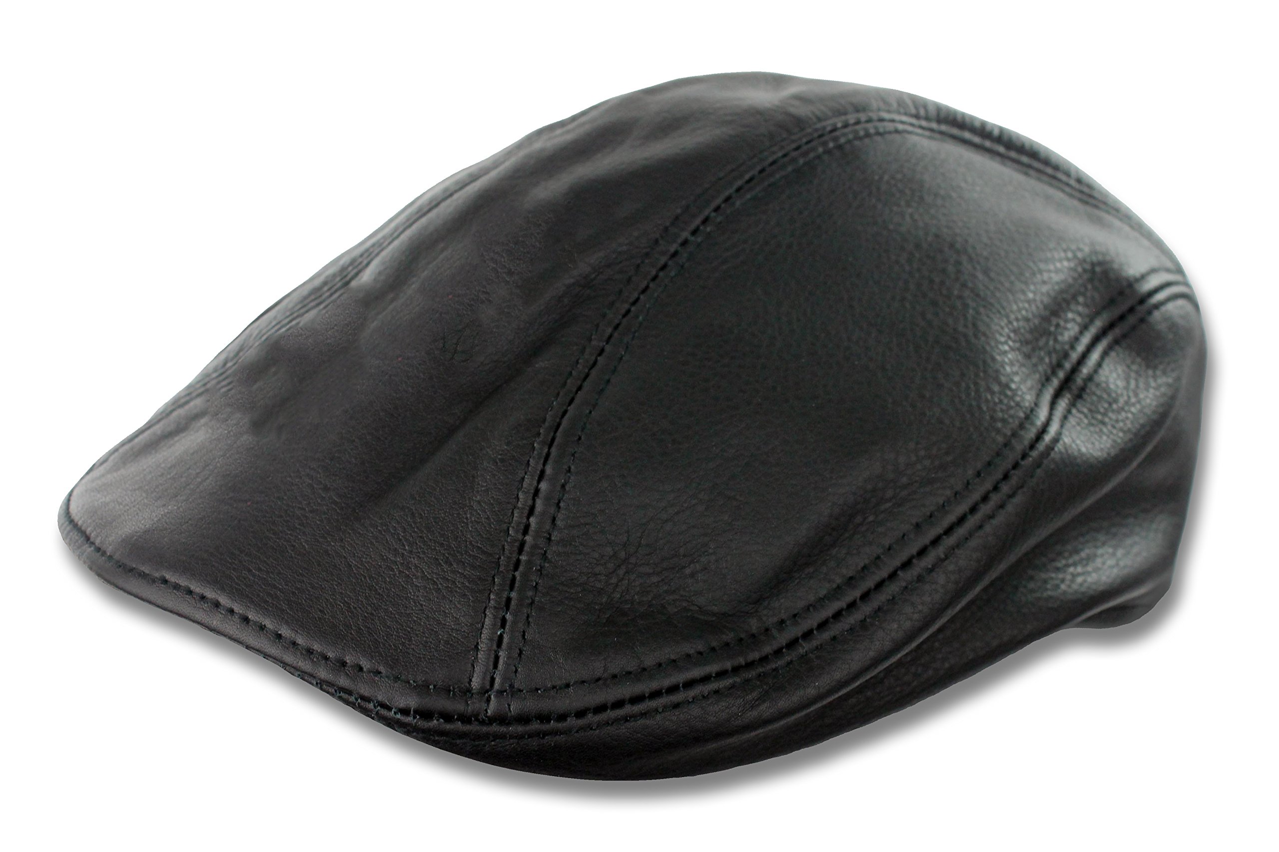 SFTC Oiled Leather Newsboy Hat Flat Cap (Large/XLarge, Black)