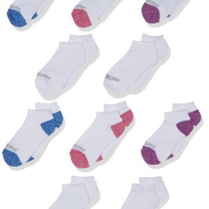 Fruit of the Loom Girl's Little Everyday Essential Soft Cushion Socks, White w/Colored Heel Toe, 10.5-4