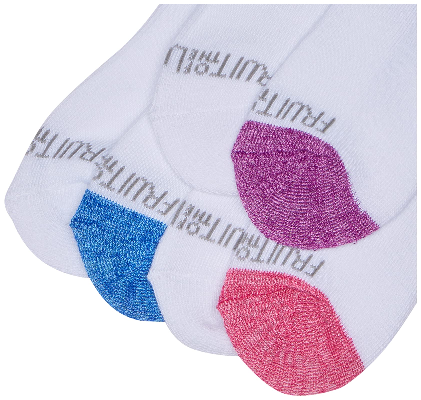 Fruit of the Loom Girl's Little Everyday Essential Soft Cushion Socks, White w/Colored Heel Toe, 10.5-4