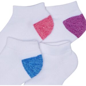 Fruit of the Loom Girl's Little Everyday Essential Soft Cushion Socks, White w/Colored Heel Toe, 10.5-4