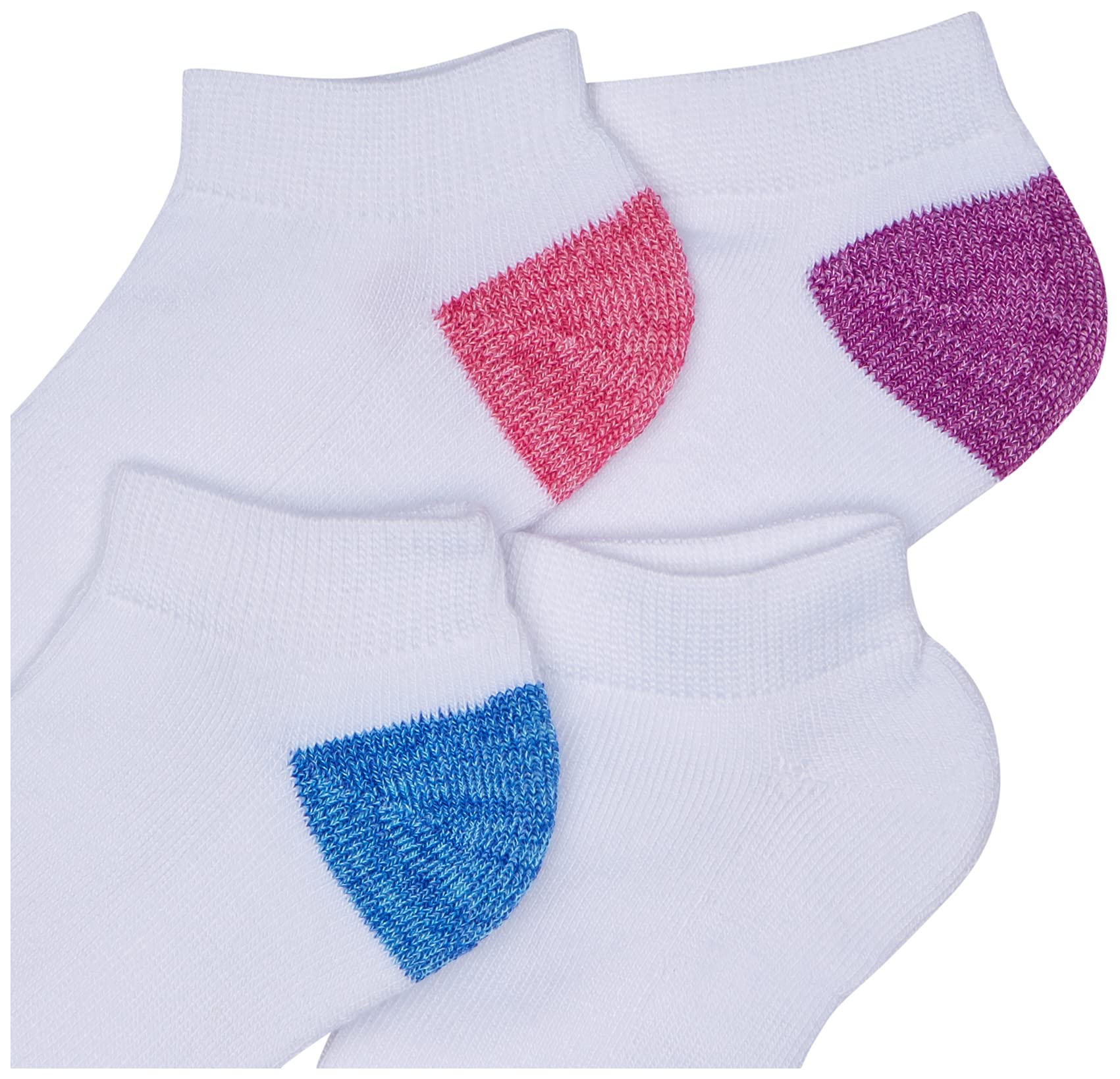 Fruit of the Loom Girl's Little Everyday Essential Soft Cushion Socks, White w/Colored Heel Toe, 10.5-4