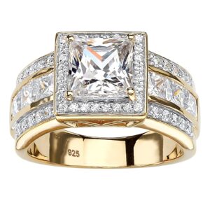 palmbeach yellow gold-plated sterling silver princess cut cubic zirconia halo engagement ring sizes 6-10 size 9