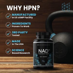 HPN Supplements NAD3 NAD+ Booster | Size 2 Month Supply | Clinically Proven & Independently Tested - Metabolic Repair | 312 mg/ Serving - 120 Capsules