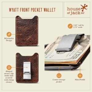 House of Jack Co. WYATT Money Clip Wallet | Minimalist Card Holder with Money Clip | Slim Front Pocket Wallet | Full Grain Leather Men's Wallet