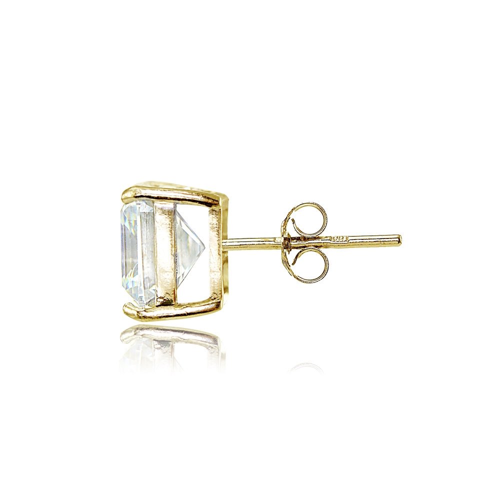 Yellow Gold Flashed Sterling Silver Cubic Zirconia Asscher Cut Stud Earrings