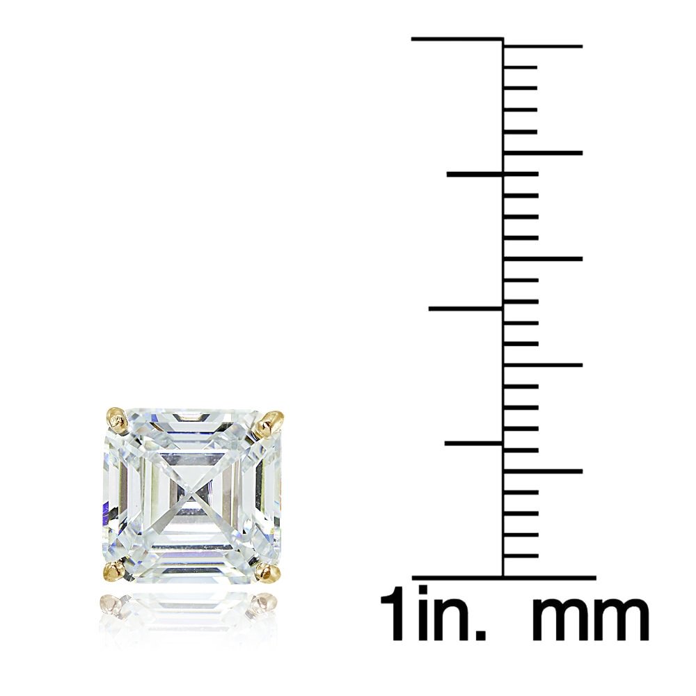 Yellow Gold Flashed Sterling Silver Cubic Zirconia Asscher Cut Stud Earrings