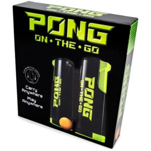 Pong on The Go Portable Table Tennis Playset - Comes with Net, 2 Black/Green Paddles, 3 Balls, and Carry Bag - Indoor/Outdoor Tabletop Travel Game Alternative to Pong Tables for All Ages