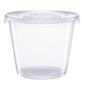 Comfy Package [5.5 oz. - 100 Count Clear Disposable Plastic Portion Cups with Lids - Soufflé Cups, Jello Shot Cups With Lids, Clear Plastic Containers With Lids