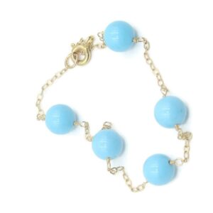 Sophia Fine Jewelry Turquoise Reconstituted Round Tincup 7" Bracelet,14K Yellow Gold