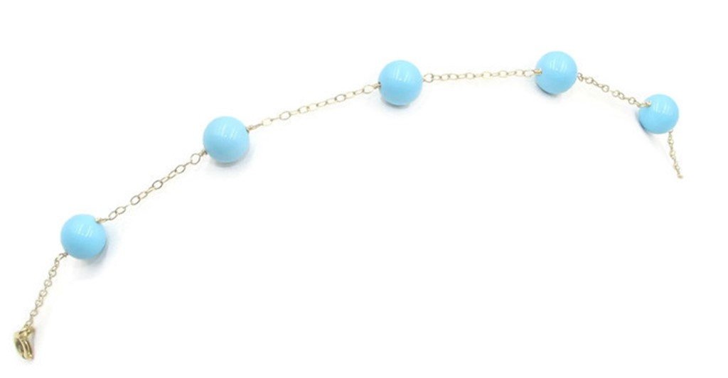 Sophia Fine Jewelry Turquoise Reconstituted Round Tincup 7" Bracelet,14K Yellow Gold