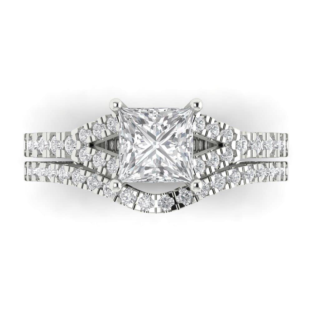 Clara Pucci 3.36 ct Princess Cut Clear Simulated Diamond 14k White Gold Solitaire W/Accents Wedding Engagement Bridal Ring Band Set Sz 7