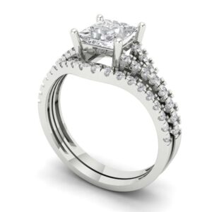 Clara Pucci 3.36 ct Princess Cut Clear Simulated Diamond 14k White Gold Solitaire W/Accents Wedding Engagement Bridal Ring Band Set Sz 7