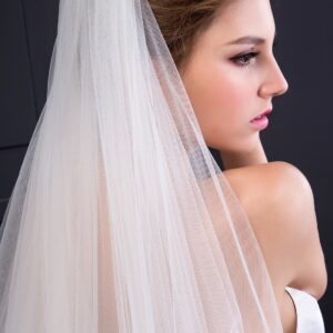 EllieHouse Women's 2 Tier Cathedral Lace White Wedding Bridal Veil With Comb L01WT