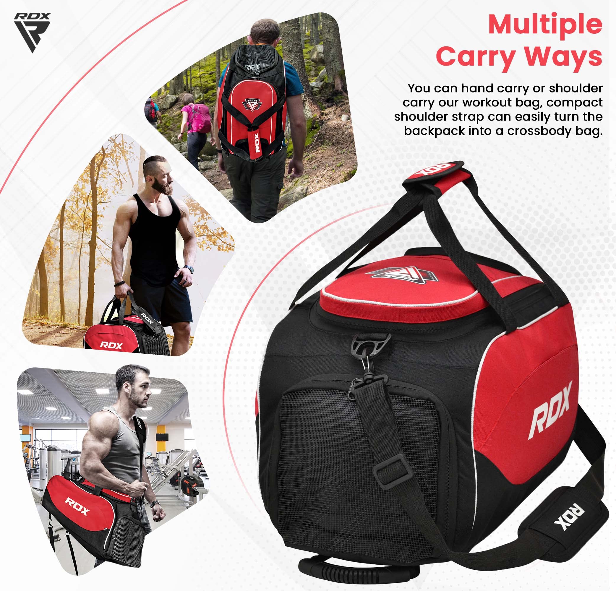 RDX Kit Bag Gym Duffle Sports Holdall Gear MMA Fitness Exercise Equipment Backpack Hiking Luggage Shoulder Sportswear Lightweight Rucksack Handles Running Zipper Travel Carry on Shoe Compartment