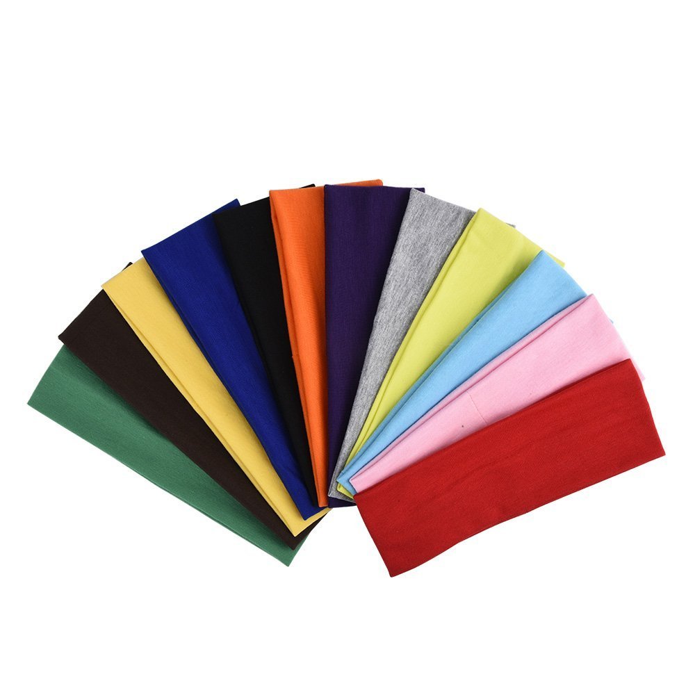 lasenersm 12Pcs Soft Stretch Elastic Yoga Cotton Headbands Hair Wrap Accessories for Teens Women Girls Sports Teams Head Band