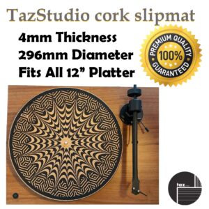 TazStudio Premium slipmat - Cork Turntable Mat [4mm Thick] for Better Sound Support on Vinyl LP Record Player - Cork mat Original Art Design - Psychedelic Geometric Mix Pattern Art-m1