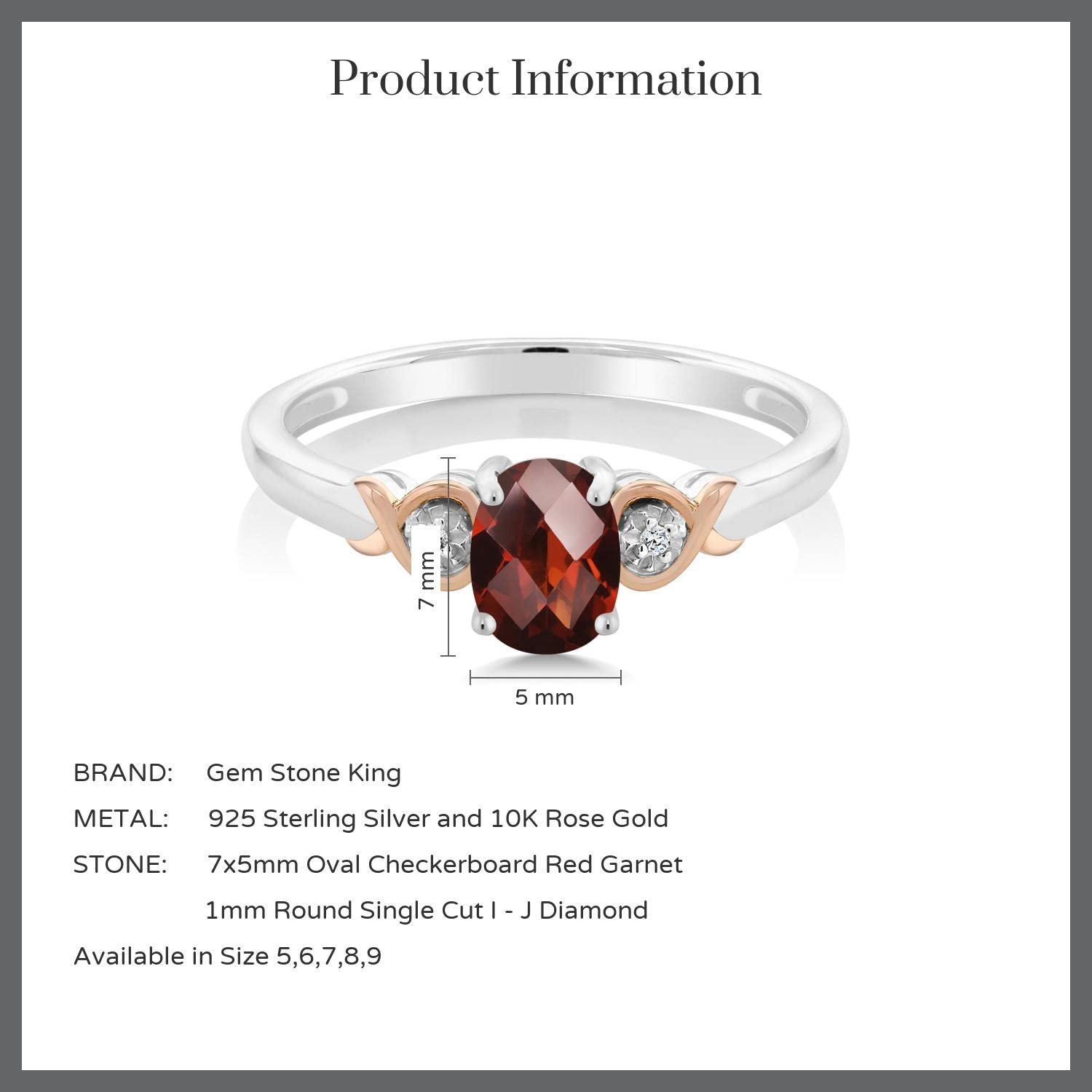 Gem Stone King 925 Sterling Silver and 10K Rose Gold 7X5MM Oval Gemstone Birthstone and Diamond Accent Engagement Ring | Wedding Anniversary Promise Ring For Women | Available In Size 5-9