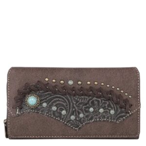 Montana West Womens Leather Wallet Clutch Western Bling Embroidery Embossed Tooled (Coffee Trinity Ranch Leather W Concho)