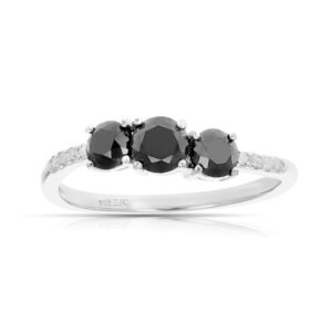 Vir Jewels 1 cttw 3 Stone Black and White Diamond Ring with Twist in .925 Sterling Silver Size 8