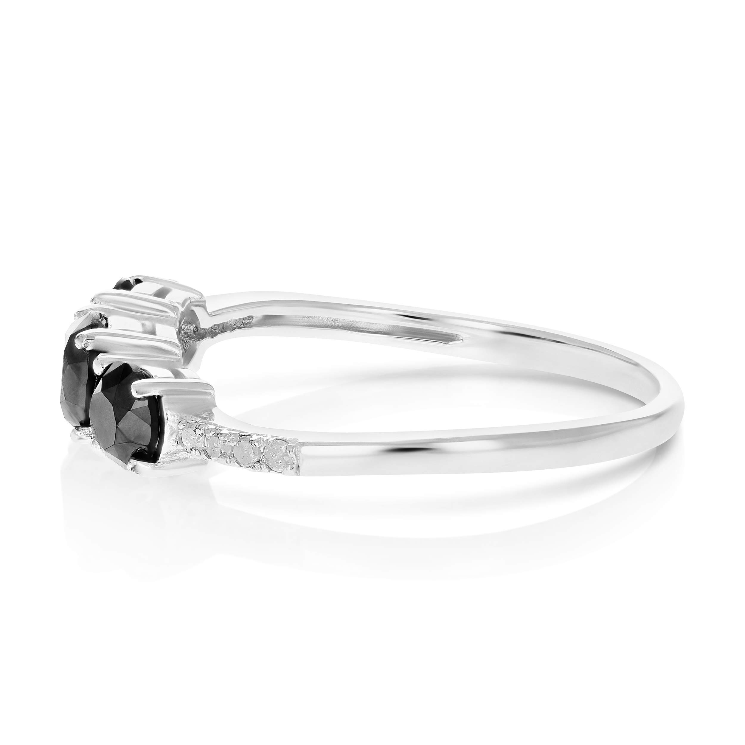 Vir Jewels 1 cttw 3 Stone Black and White Diamond Ring with Twist in .925 Sterling Silver Size 8