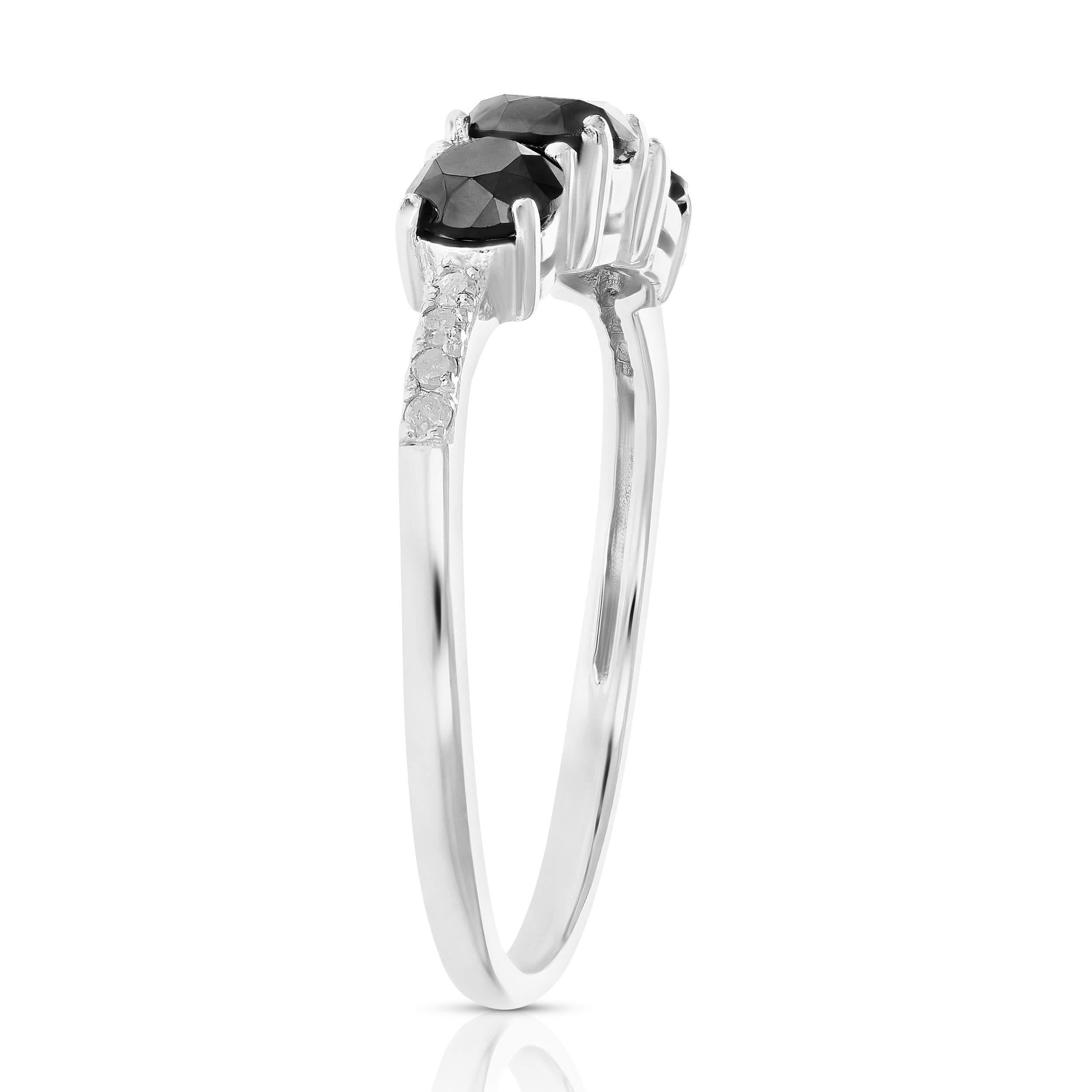 Vir Jewels 1 cttw 3 Stone Black and White Diamond Ring with Twist in .925 Sterling Silver Size 8