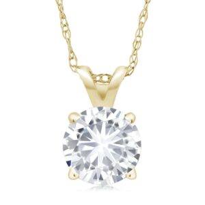 gem stone king 14k yellow gold forever classic moissanite from charles & colvard solitaire pendant necklace for women (0.80 cttw, round 6mm, with 18 inch 14k yellow gold chain)