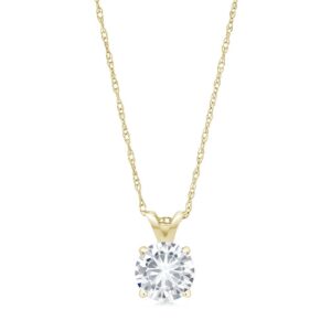 Gem Stone King 14K Yellow Gold Forever Classic Moissanite from Charles & Colvard Solitaire Pendant Necklace For Women (0.80 Cttw, Round 6MM, with 18 Inch 14K Yellow Gold Chain)