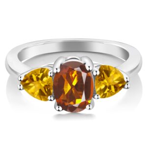 Gem Stone King 925 Sterling Silver Orange Red and Yellow Madeira Citrine 3-Stone Ring For Women (1.92 Cttw, Available in size 5, 6, 7, 8, 9)