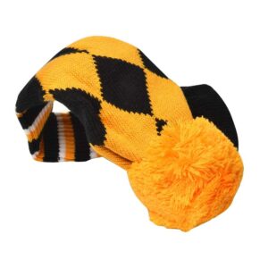 GOOACTION 3PCS Knitted Golf Head Covers 1-3-5 for Driver and Fairway Woods with Long Neck Design Vintage Argyle Yellow and Black Sock Pom Pom Golf Club Head Covers Set