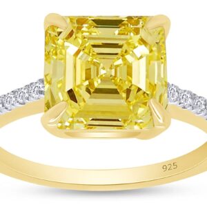 Jewel Zone US Asscher Cut Canary Yellow White Cubic Zirconia Ring in 14k Yellow Gold Over Sterling Silver