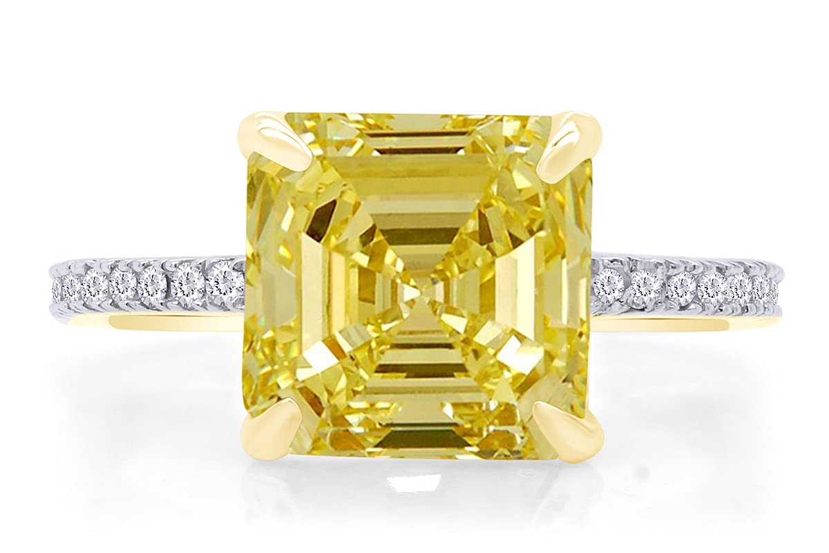 Jewel Zone US Asscher Cut Canary Yellow White Cubic Zirconia Ring in 14k Yellow Gold Over Sterling Silver