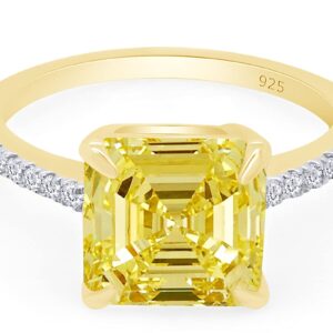 Jewel Zone US Asscher Cut Canary Yellow White Cubic Zirconia Ring in 14k Yellow Gold Over Sterling Silver