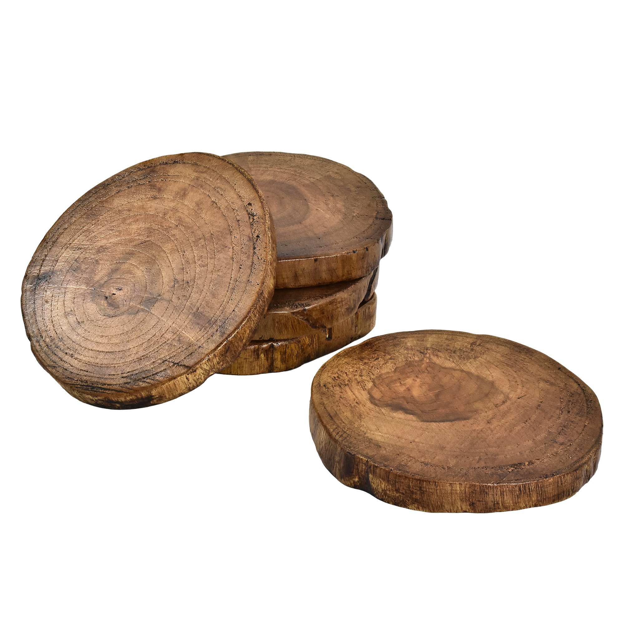 Teak Wood Natural Tree Bark Coaster Set of 5