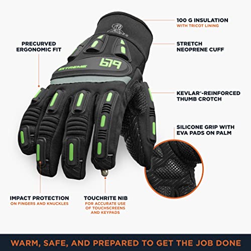 RefrigiWear Insulated Extreme Freezer Gloves, Winter Work Gloves with Touch-Rite Nib for Touchscreen, -30°F Comfort Rating (Black, Large)