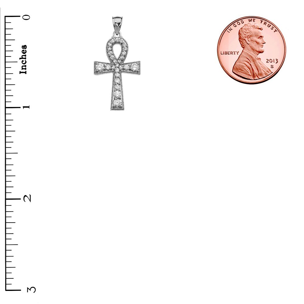 Diamond 14k White Gold Ankh Cross Pendant