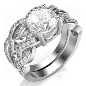 Metal Factory Sz 7 Sterling Silver 925 CZ Cubic Zirconia Infinity Wedding Engagement Ring Set