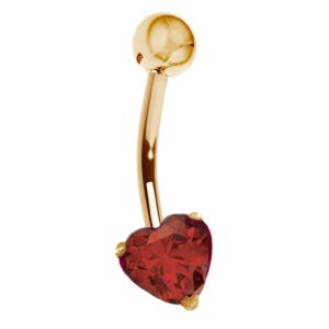 Ritastephens 14k Yellow Gold Genuine Garnet Heart Belly Button Navel Ring Body Art