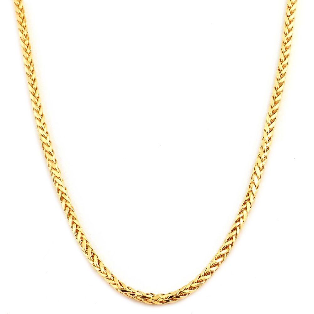 LoveBling 10K Yellow Gold 2.5mm 18" Wheat, Palm Chain Necklace with Lobster Lock