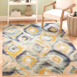 SAFAVIEH Monaco Collection Area Rug - 8' x 10', Blue & Multi, Ogee Trellis Watercolor Distressed Design, Non-Shedding & Easy Care, Ideal for High Traffic Areas in Living Room, Bedroom (MNC242J)