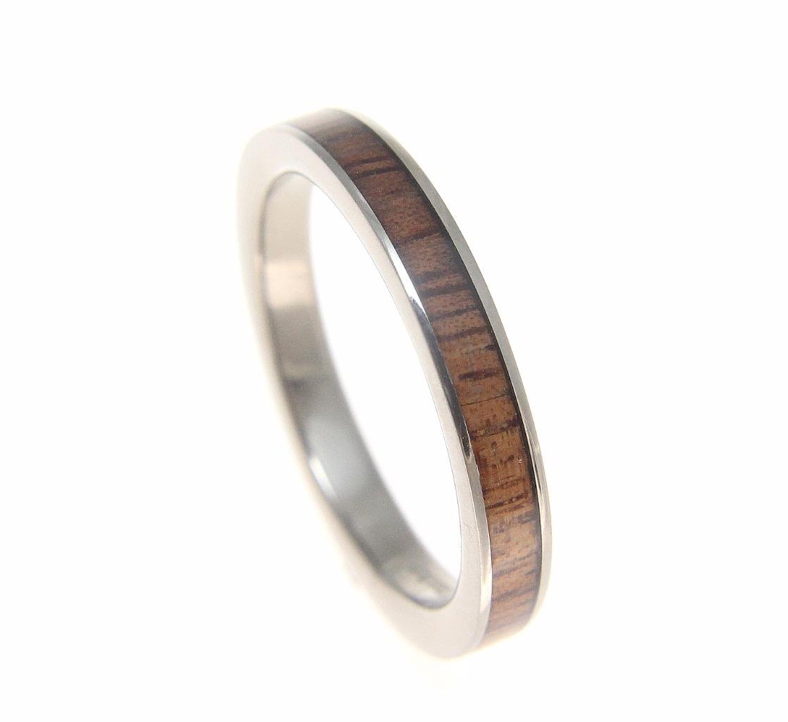 Arthur's Jewelry Genuine inlay Hawaiian koa wood wedding band ring titanium 3mm size 8.5