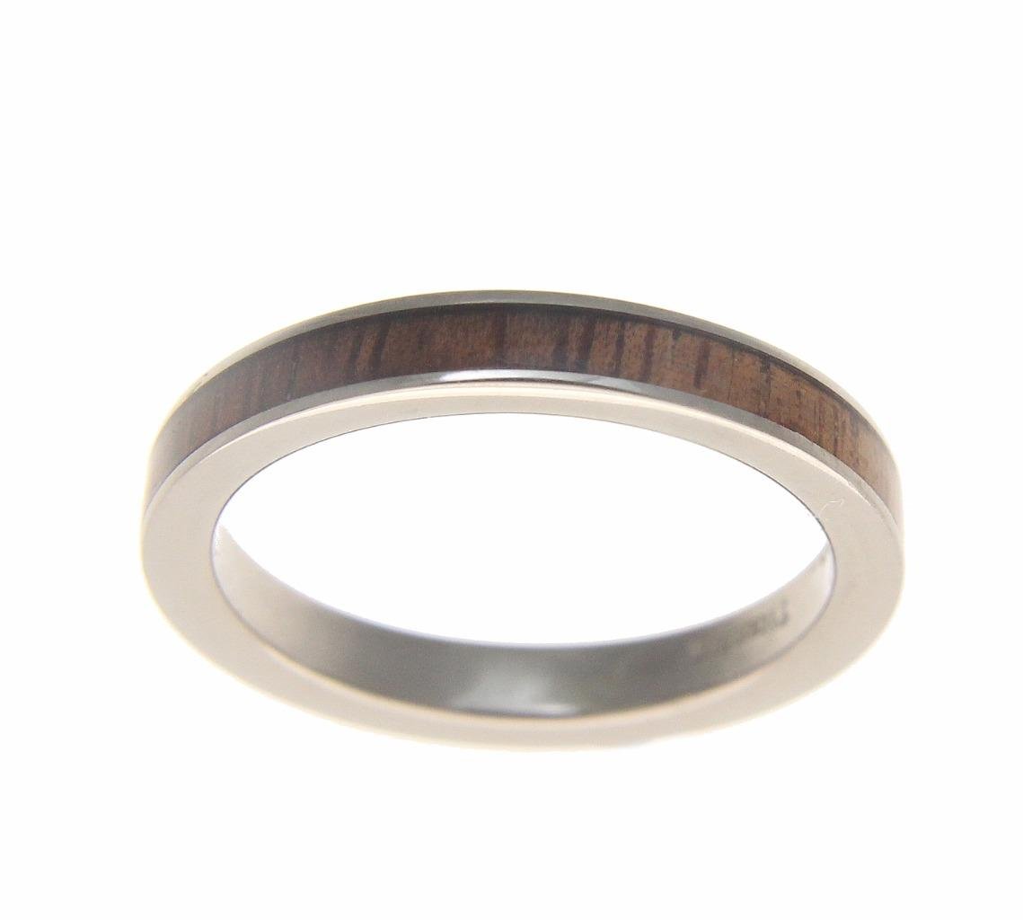 Arthur's Jewelry Genuine inlay Hawaiian koa wood wedding band ring titanium 3mm size 8.5