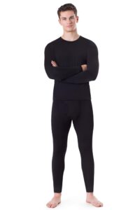 rocky thermal underwear for men (long johns thermals set) shirt & pants, base layer (black - standard weight/large)