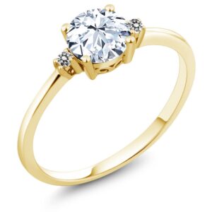 gem stone king 10k yellow gold white created sapphire and white diamond solitaire engagement ring for women (1.23 cttw, round 6mm, gemstone september birthstone, size 5)