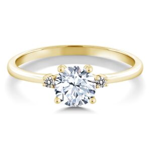 Gem Stone King 10K Yellow Gold White Created Sapphire and White Diamond Solitaire Engagement Ring For Women (1.23 Cttw, Round 6MM, Gemstone September Birthstone, Size 5)