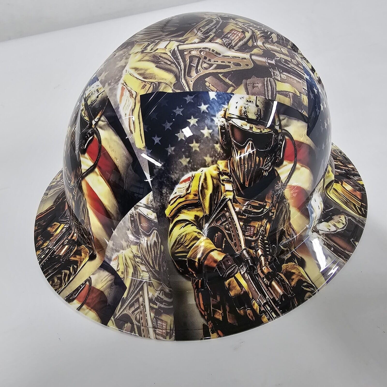 Wet Works Imaging Customized Pyramex Full Brim American Soldier Hard Hat with Ratcheting Suspension