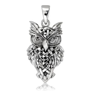 withlovesilver solid 925 sterling silver celtic trinity owl pendant