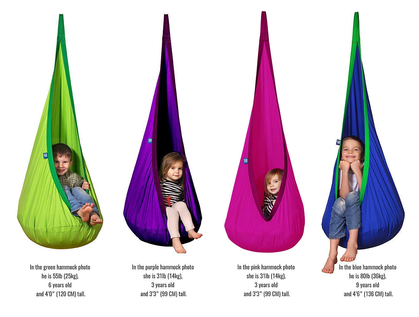 AMAZEYOU Kids Swing Hammock Pod Chair - Child's Rope Hanging Sensory Seat Nest Indoor Outdoor Use Inflatable Pillow - Great Children, All Accessories Included (Green)